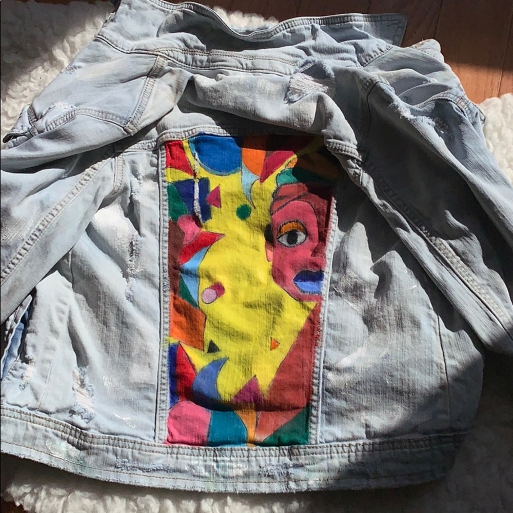 Hand painted Abstract Ripped Jean Jacket